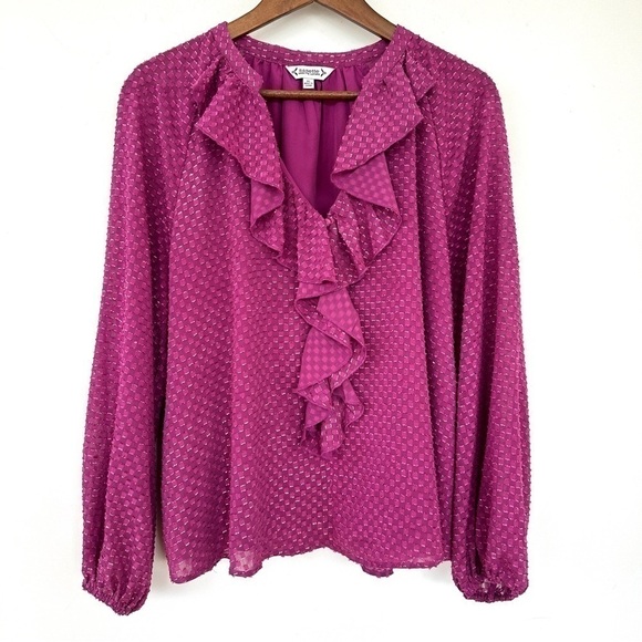 Nanette Lepore top with long sleeves, raglan cut, ruffled,  loose fitting - Picture 1 of 12